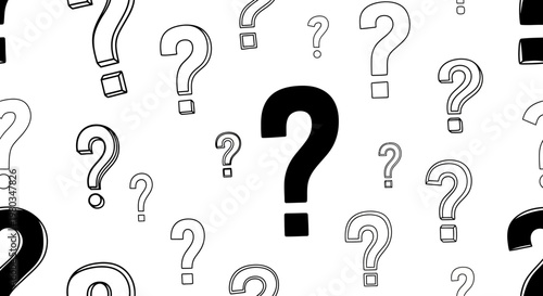 A collection of question marks in various sizes and styles.