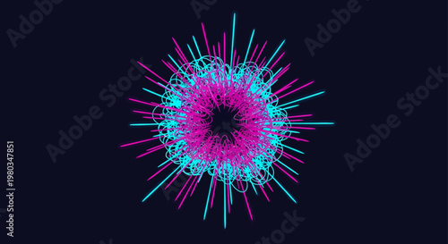neon pink and blue spiky explosion burst on black background