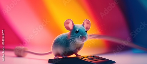 A tiny mouse explores the vibrant convergence of nature and modern technology.