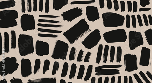 Abstract Black Brush Strokes on Light Background Pattern.