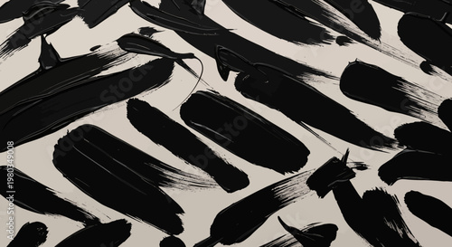 Abstract Black Brush Strokes on White Background.