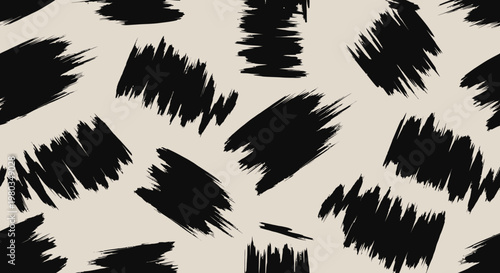 Abstract Black Brush Strokes Pattern on Beige Background.