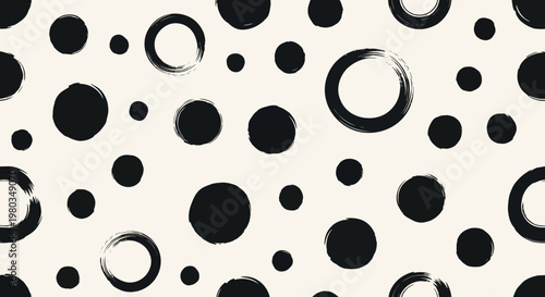 Abstract Black Circles and Dots Pattern.