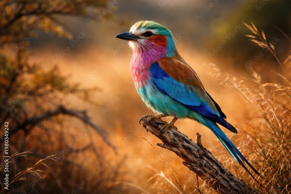 Fototapeta premium Colorful African bird perched in wild natural habitat