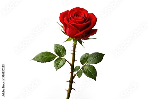 Red rose thorn plant on white empty background