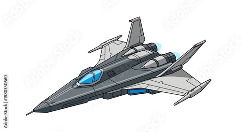 Futuristic gray spaceship model flying.