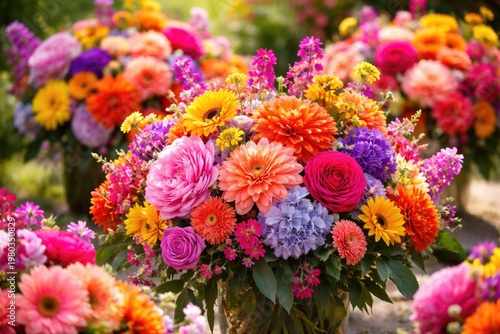 Vibrant floral bouquets with mixed blooms in bright colors