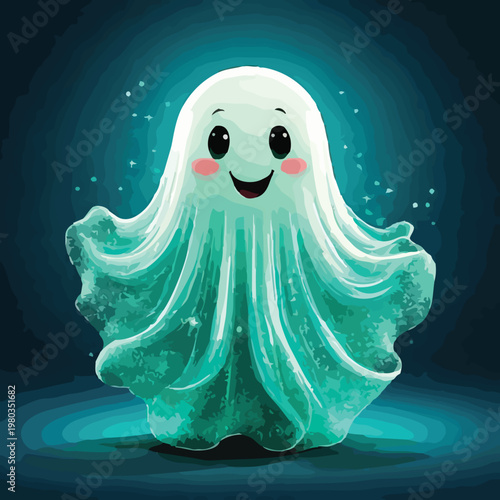 Cartoon Ghost Character with Smiling Face.
