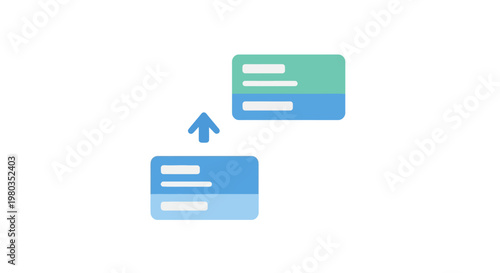 Data migration or upgrade process represented by two blocks and an upward arrow, symbolizing digital transformation and system updates.
