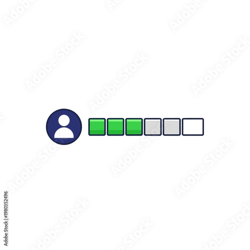 User profile icon with a progress bar showing four out of eight segments completed in green, indicating partial progress or completion.