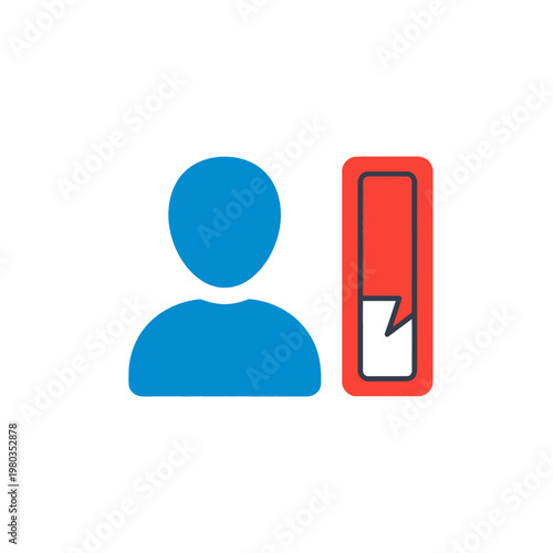Blue person icon next to a red vertical bar indicating low energy or battery level.