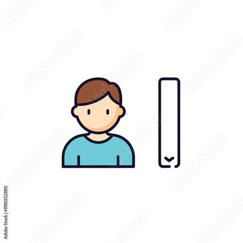 Simple cartoon illustration of a male user profile icon next to a vertical scroll bar or dropdown menu element on a white background.