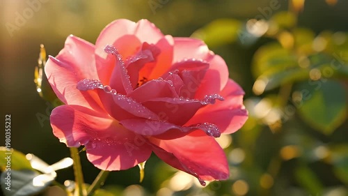 Wallpaper Mural Pink rose with water droplets bathed in golden morning light Torontodigital.ca