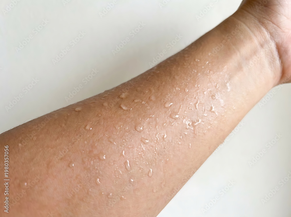 Fototapeta premium Closeup of a sweaty arm on a white background