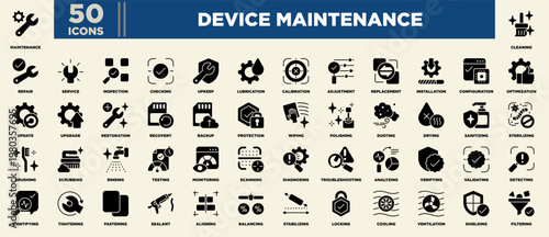 Device Maintenance Icon Sheet Glyph Black