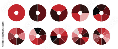 Pie chart color icons. Colorful diagram collection with sections or steps. 1,2,3,4,56,7,8,9,10,11, segment infographic. 