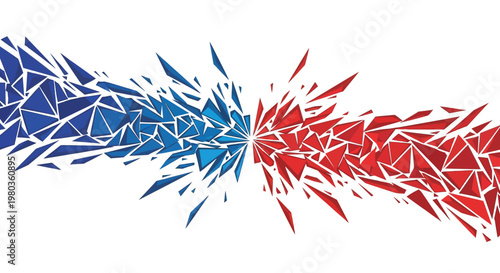 Red and blue abstract geometric explosion graphic design element
