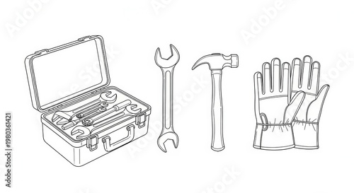 Toolbox with Wrench, Hammer, and Gloves - Professional Hand Tools Set