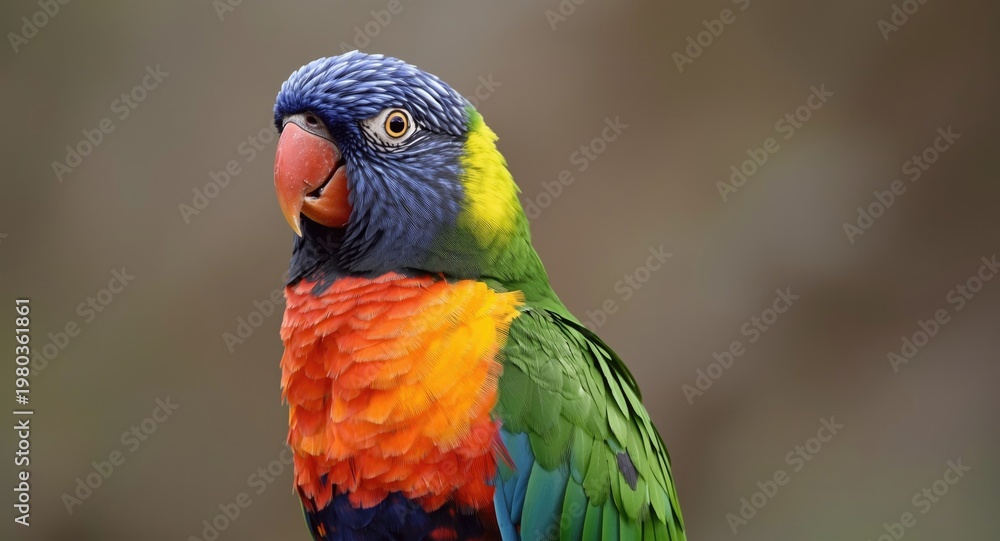 Naklejka premium Colorful parrot perched showing prominent chest feathers