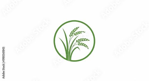 Green rice plant stalks inside a circle logo.