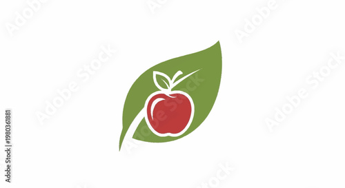Red Apple on Green Leaf Icon.