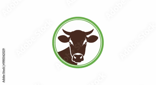 Brown Cow Head Icon Inside Green Circle.