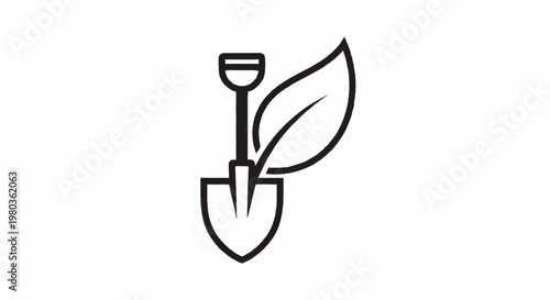 Gardening shovel with a green leaf icon.