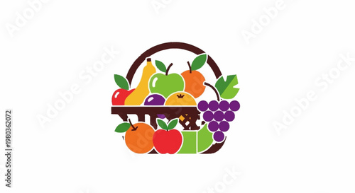 Colorful Fruit Basket Illustration Healthy Eating Concept.