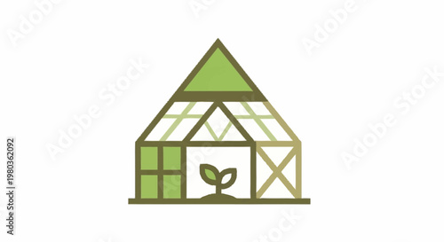 Greenhouse with a small plant growing inside.