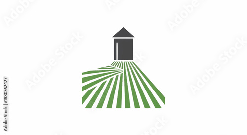 Farm Silo and Green Field Agriculture Concept.
