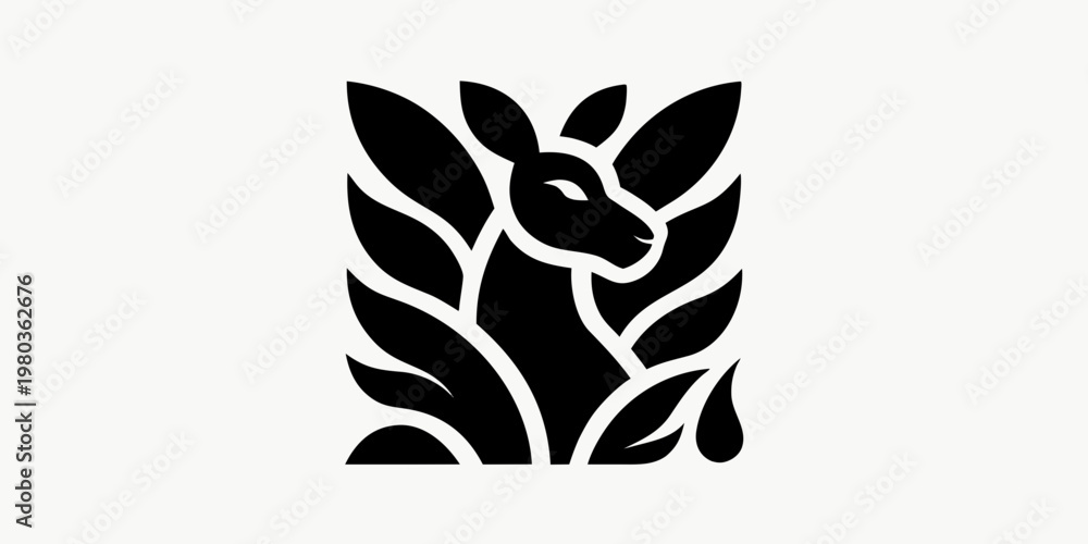 Fototapeta premium Black kangaroo silhouette with leaves nature