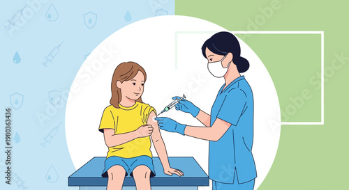Young girl receives vaccination from nurse, healthcare, medical immunization concept