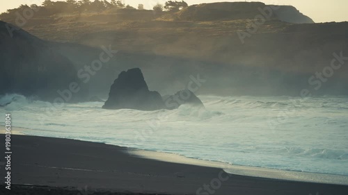 Misty Beach at Sunrise in Slow Motion