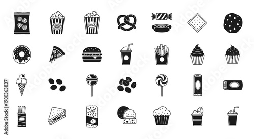 Black and white food icons set.