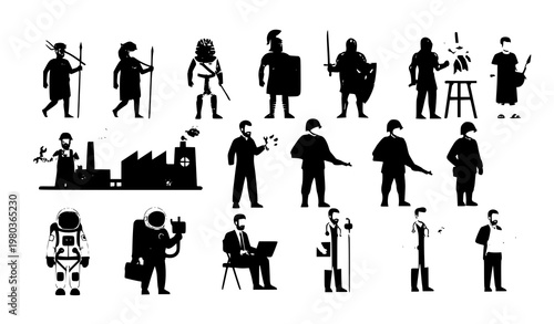 History evolution human development professions vector illustration set