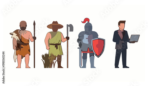 Human history evolution timeline cartoon characters vector set