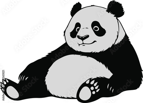 Lazy Panda Minimal Black and White Line Art Vector Sticker 1