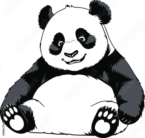 Lazy Panda Minimal Black and White Line Art Vector Sticker 2