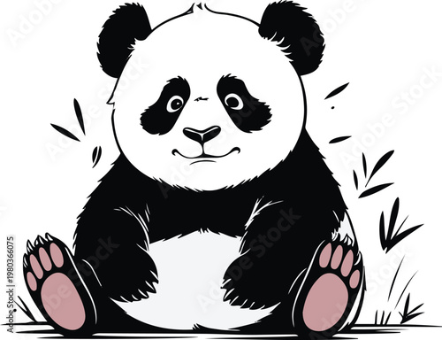 Lazy Panda Minimal Black and White Line Art Vector Sticker 3