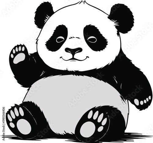 Lazy Panda Minimal Black and White Line Art Vector Sticker