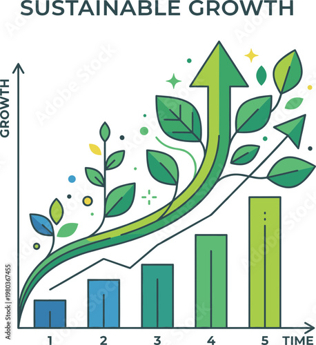 Modern infographic showcasing a rising trend of organic growth and long-term prosperity, emphasizing environmental responsibility and success