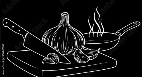 Garlic Kitchen Vector Icons – Cooking Tools & Food Prep