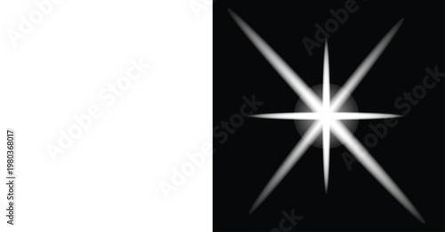 Abstract white and black split image with a bright starburst