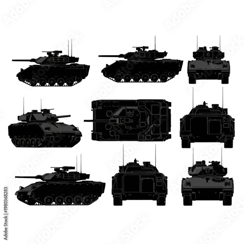 M2 Bradley IFV Infantry Fighting Vehicle Silhouette Vector Multi View