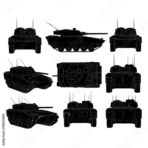 Armored Combat Vehicle Silhouettes, Tactical Infantry Transport Vector Graphics