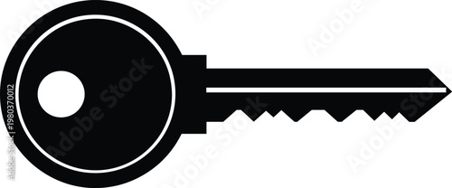 Black and white key vector illustration silhouette, security access icon, house door opening tool isolated on white background for design, comma.