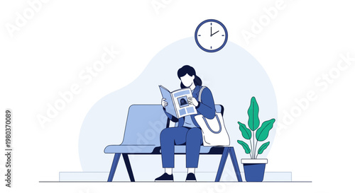 Woman reading magazine while waiting in a doctor's office or waiting room