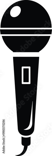 Black and white microphone vector illustration, podcast and broadcast icon, singing and journalism symbol isolated on black background for design.