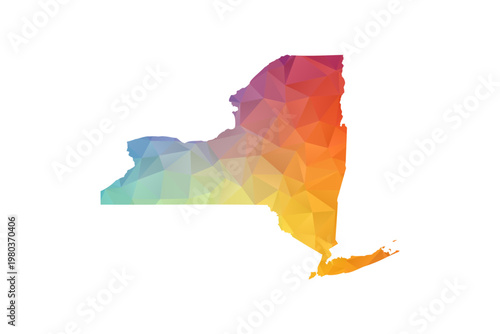 New York Map - Polygon Style Vector Illustration in Rainbow Gradient, Low Poly Multicolor Geometric Design, Isolated on White Background, Suitable for Reports, and Creative Projects.