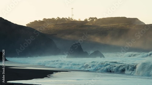 Misty Beach at Sunrise in Slow Motion